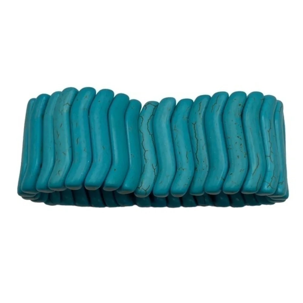Turquoise Dyed Howlite Bracelet Wave Shape‎ Beaded Elastic Stretch Bracelet